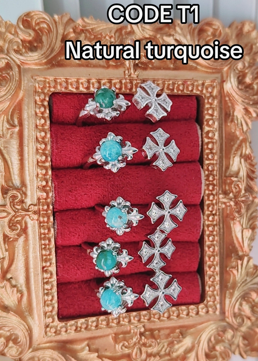 T1 Heavy Silver Plated Natural Turquoise December Birthstone Adjustable Ring