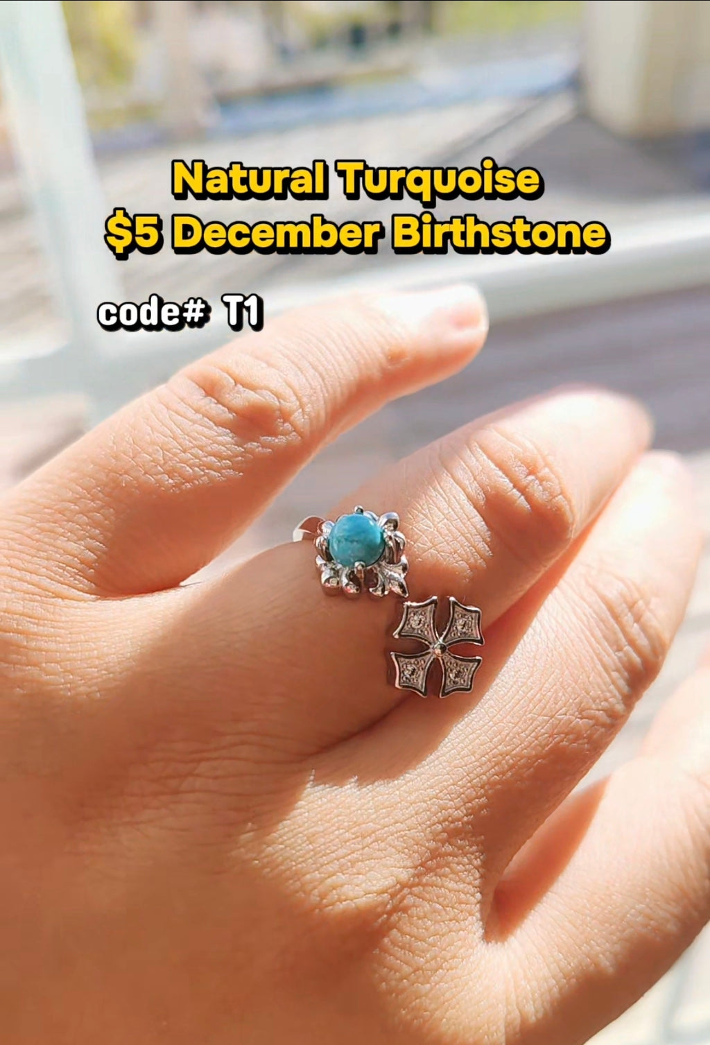 T1 Heavy Silver Plated Natural Turquoise December Birthstone Adjustable Ring