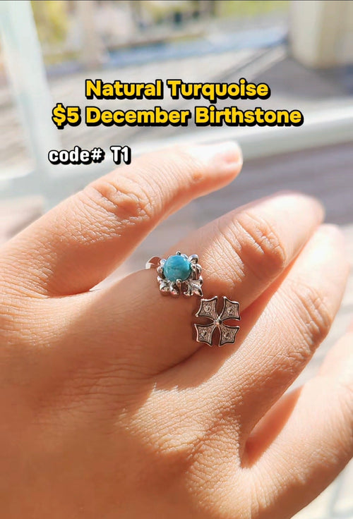 T1 Heavy Silver Plated Natural Turquoise December Birthstone Adjustable Ring